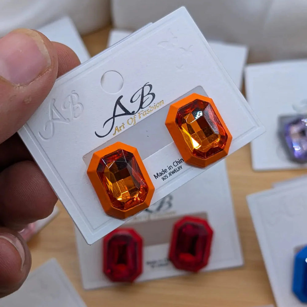 Rectangular Faceted Crystal Stud Earrings Cosmia