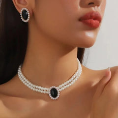 Pearl & Crystal Rhinestone Jewellery Set Cosmia.pk