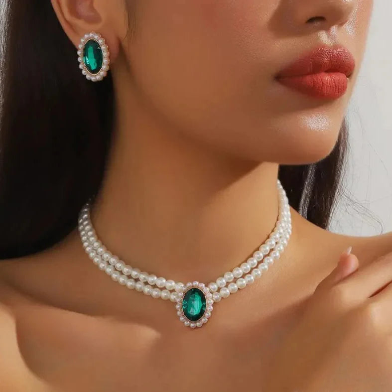 Pearl & Crystal Rhinestone Jewellery Set Cosmia.pk