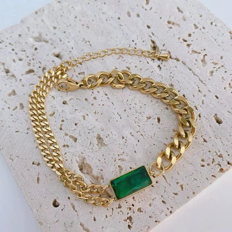 Stainless Steel Green Stone Bracelet Cosmia