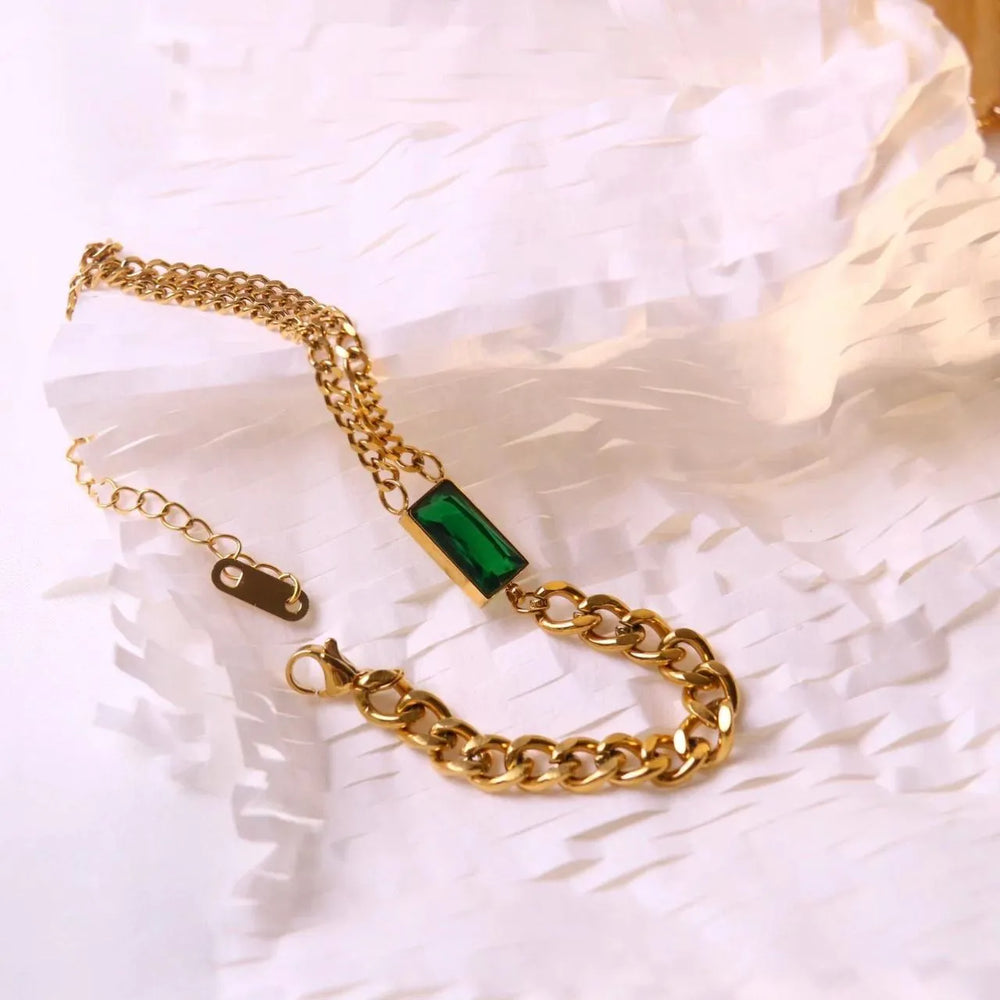 Stainless Steel Green Stone Bracelet Cosmia