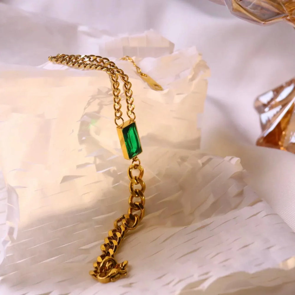Stainless Steel Green Stone Bracelet Cosmia