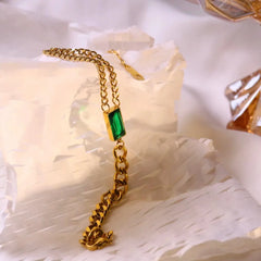Stainless Steel Green Stone Bracelet Cosmia