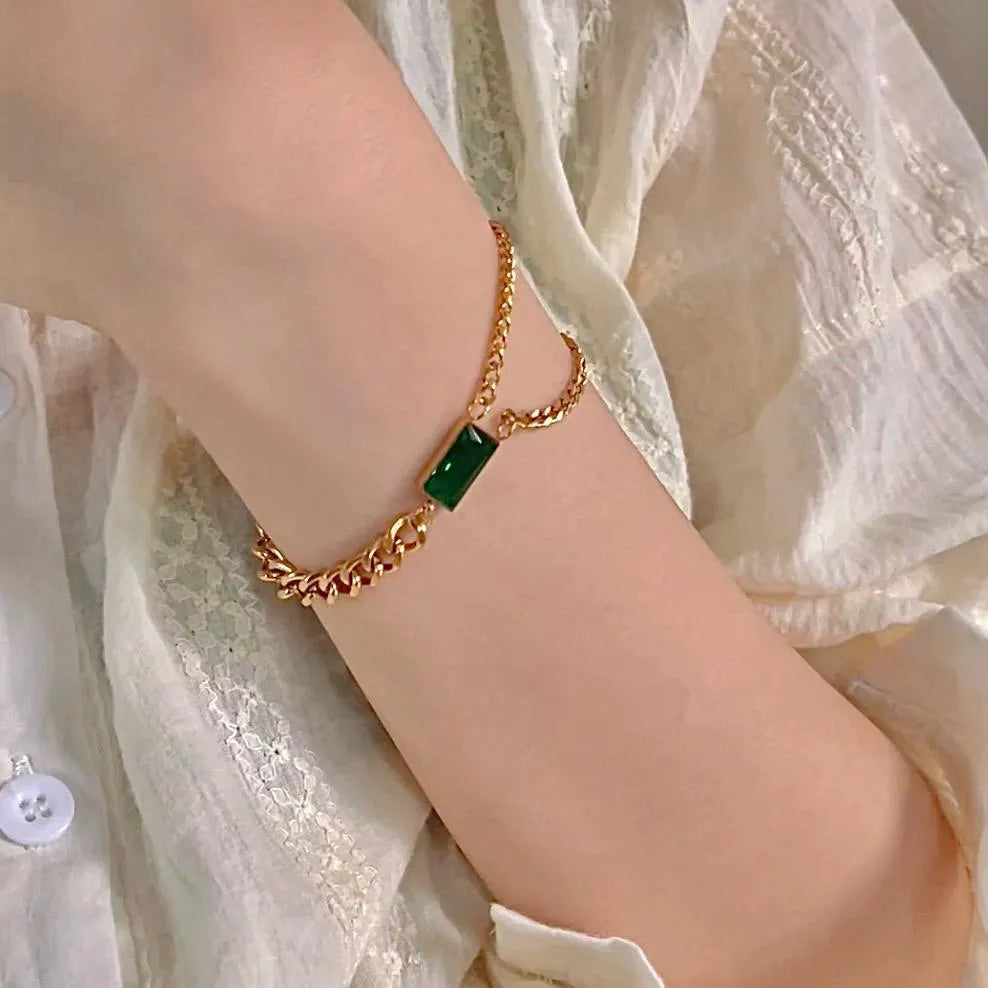 Stainless Steel Green Stone Bracelet Cosmia