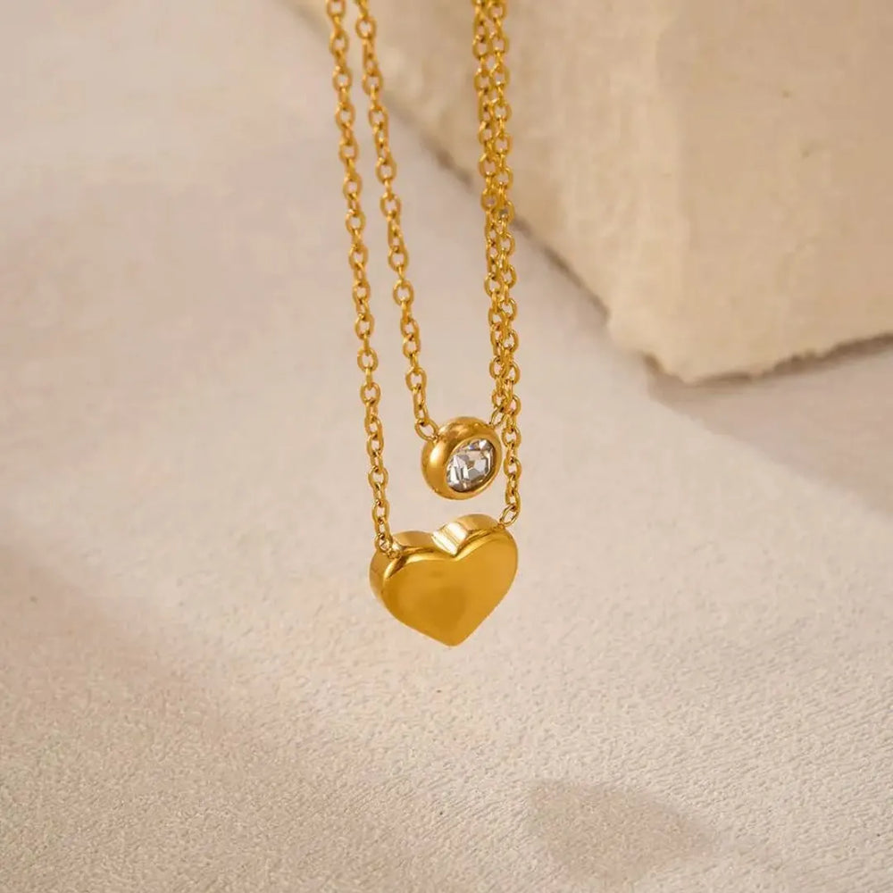 Stainless Steel Heart Double Layer Chain Cosmia