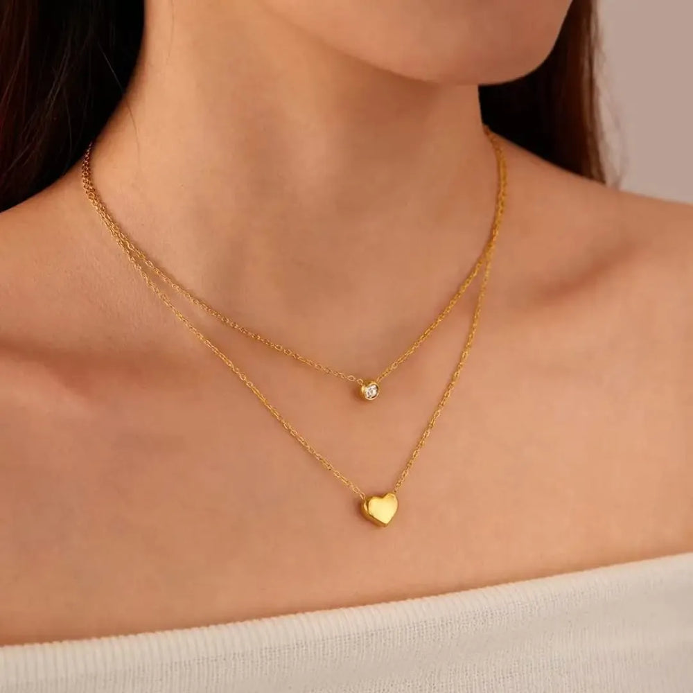 Stainless Steel Heart Double Layer Chain Cosmia