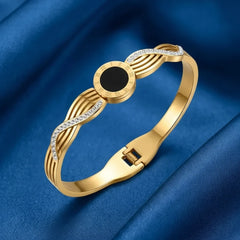 Golden Stainless Steel Bracelet with Black Roman Dial Cosmia.pk