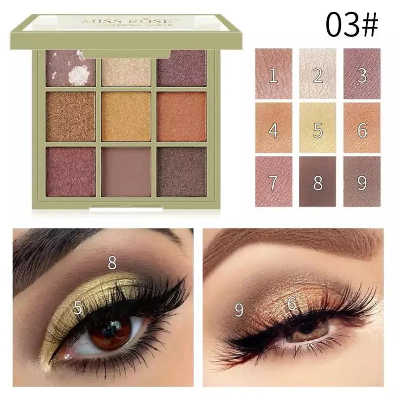 MISS ROSE  Pearlescent Powder Matte Eyeshadow Palette - 9 Colors Miss Rose