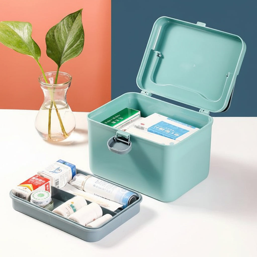 Portable Handle Double Layer Medicine Storage Box Cosmia.pk