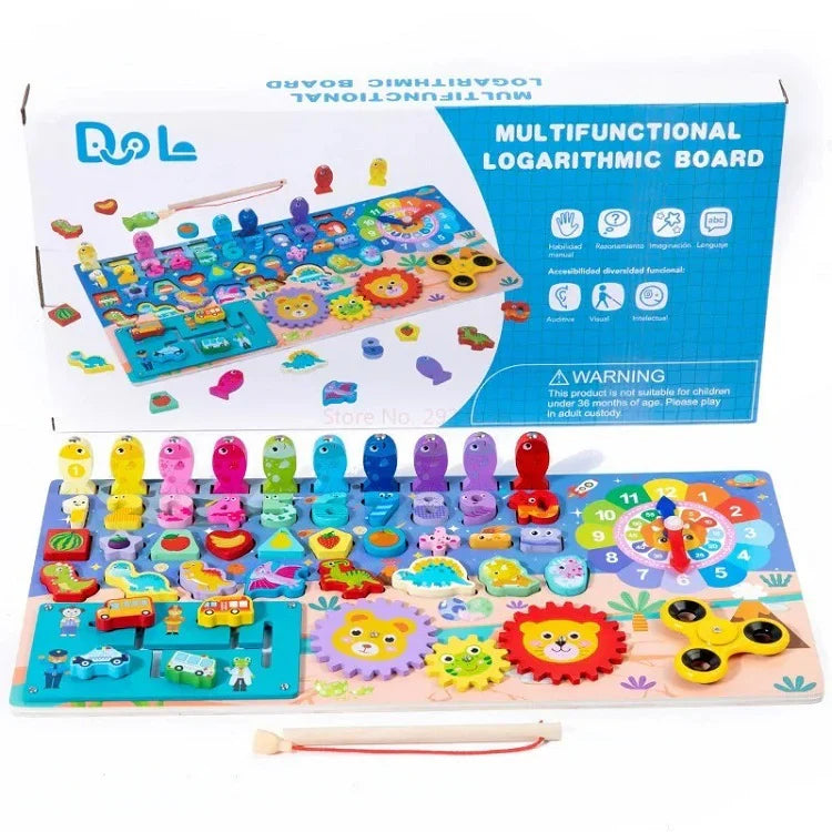 Wooden 8 in 1 Montessori logarithmic Activity Busy Board Cosmia.pk