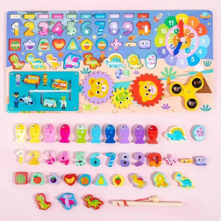 Wooden 8 in 1 Montessori logarithmic Activity Busy Board Cosmia.pk