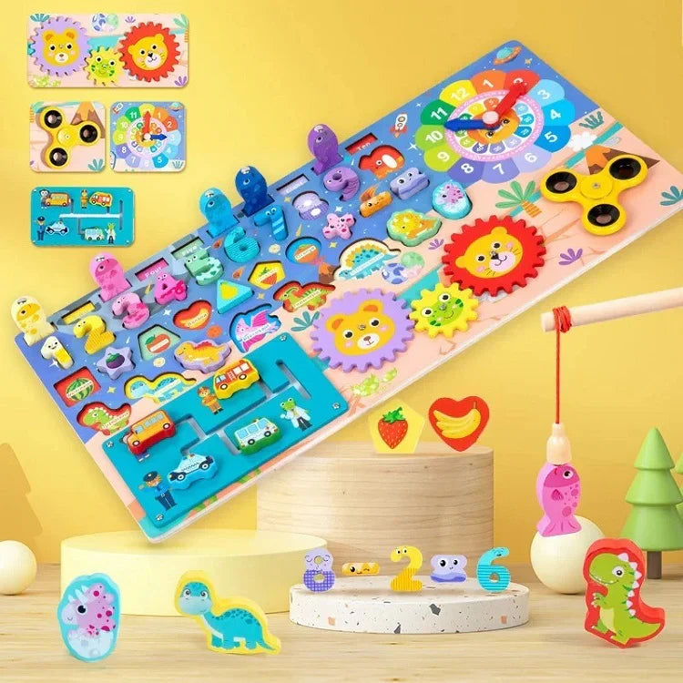 Wooden 8 in 1 Montessori logarithmic Activity Busy Board Cosmia.pk