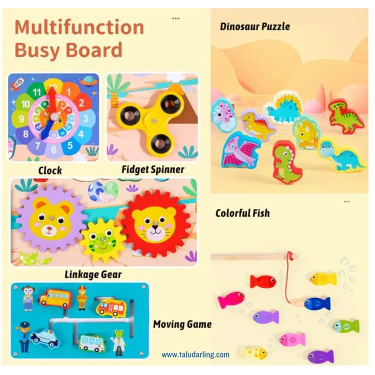Wooden 8 in 1 Montessori logarithmic Activity Busy Board Cosmia.pk