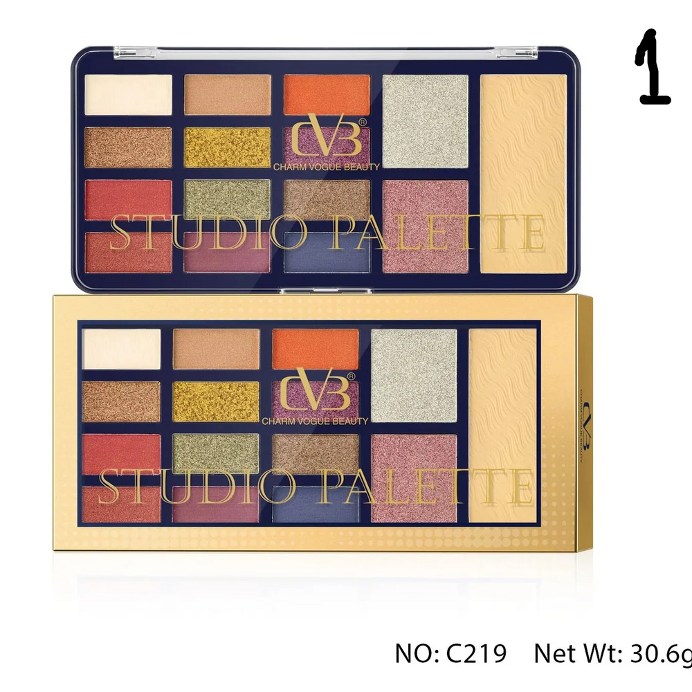 Cvb Studio Palette 12 Eye Shadow 1 Blush 1 Highlight 1 Compact Powder C219 CVB