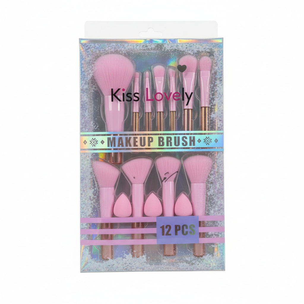 Kiss Lovely Makeup Brush Set - 12Pcs Kiss Lovely