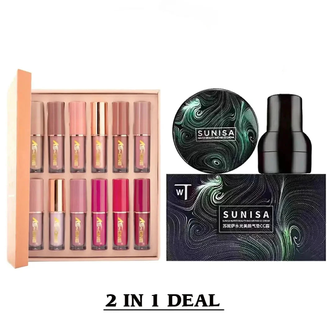 Sunisa 3in1 Air Cushion CC and BB Cream Foundation + KS One 12 Pcs Cosmia.pk
