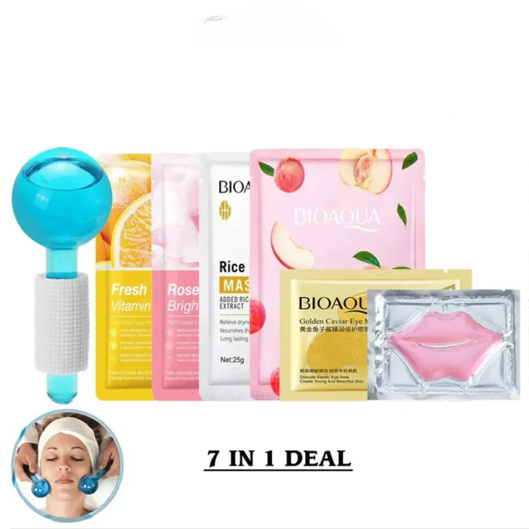 Ice Cool Roller Ball Face lifting Relaxation Massage + 4pcs Face Mask Cosmia.pk