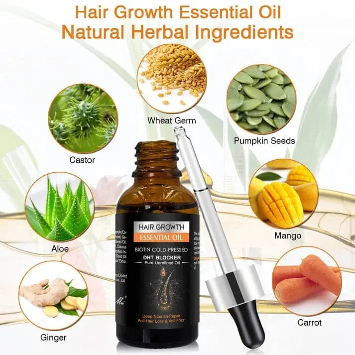 Hair Growth Essential Oil – Biotin Cold-Pressed DHT Blocker – 30ml Cosmia.pk