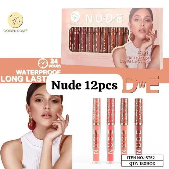 Qoiden Rose Nude Matte Lipgloss – 12 Pcs Tray Qoiden Rose