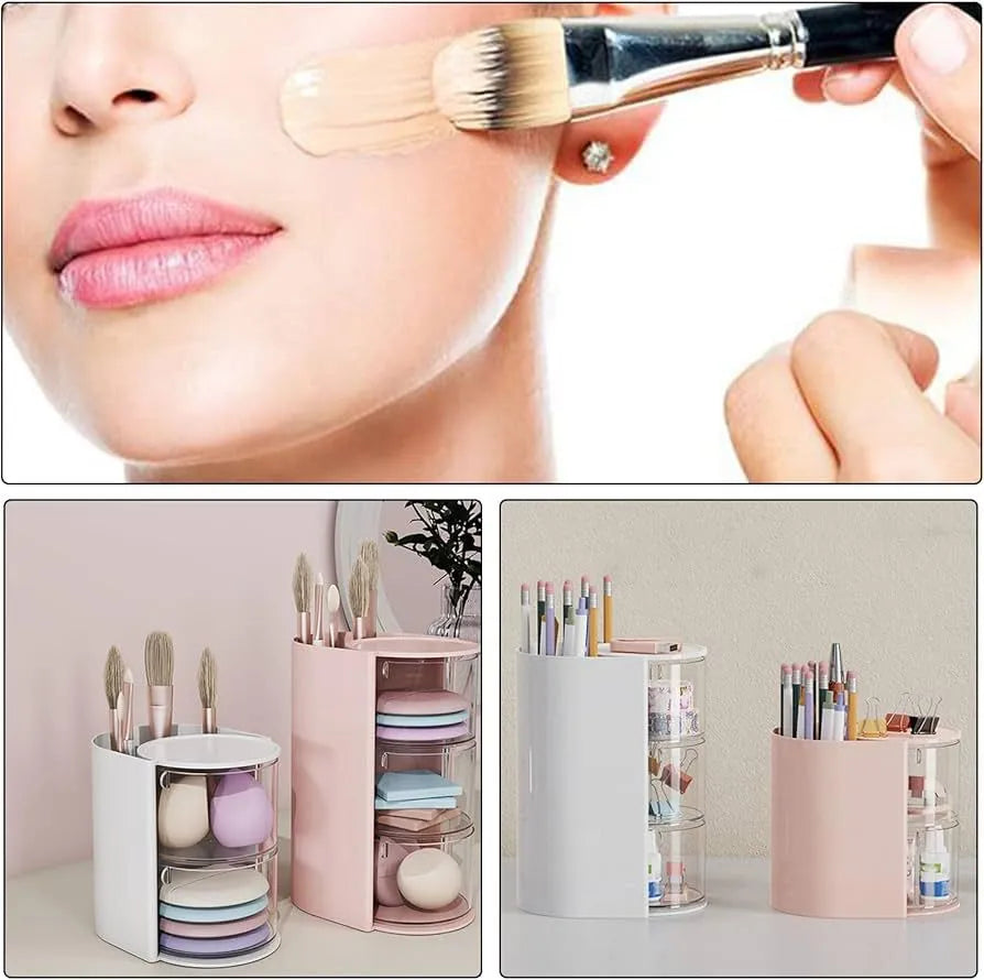 Multifunctional 2-in-1 3-Layer Rotating Cosmetic Storage Box Makeup Organizer Cosmia