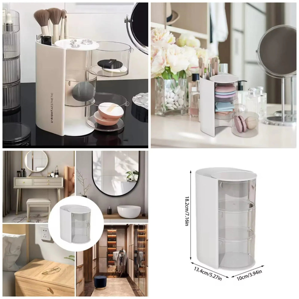 Multifunctional 2-in-1 3-Layer Rotating Cosmetic Storage Box Makeup Organizer Cosmia