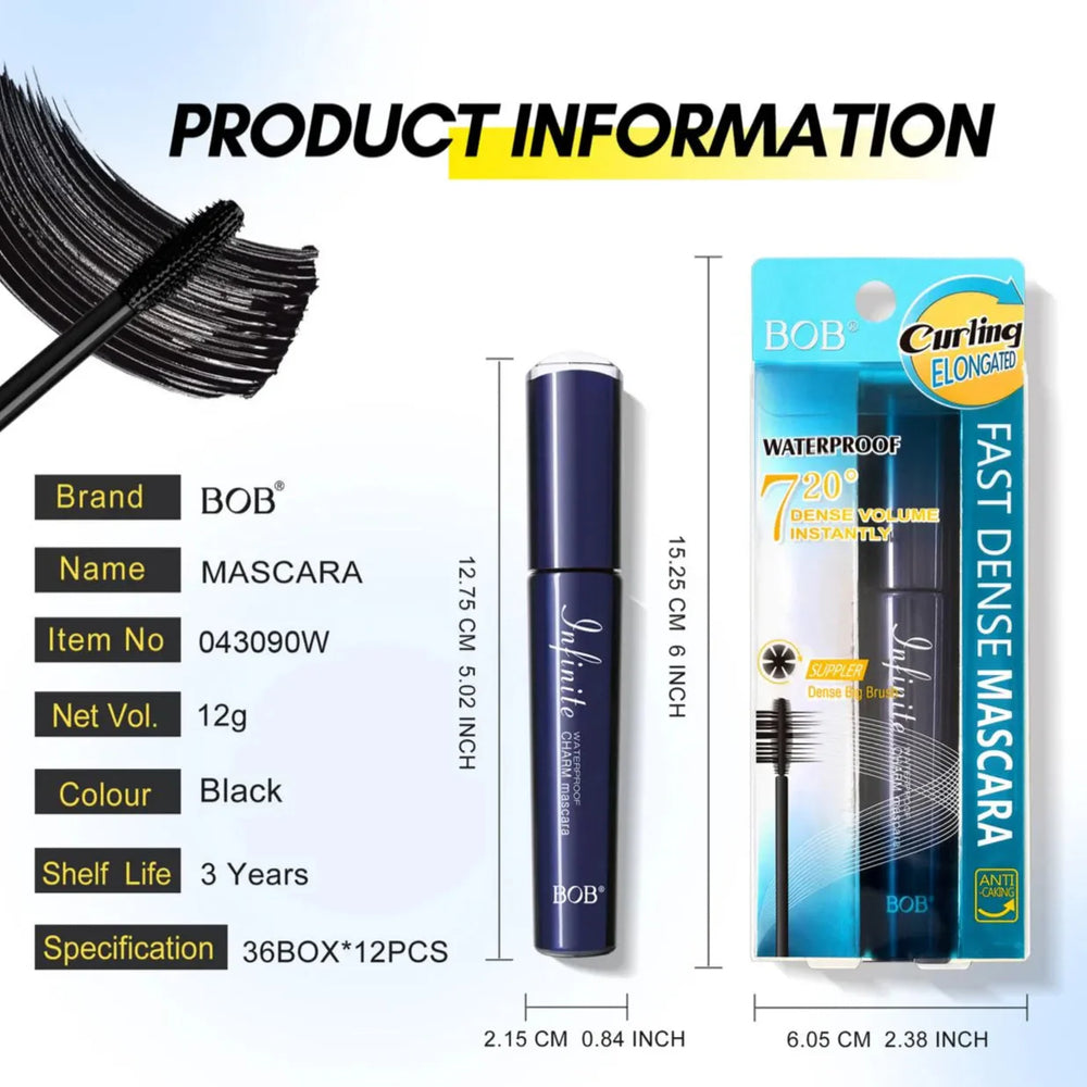 BOB Fast Dense Mascara – Thick Black Curling, Volumizing & Waterproof Bob