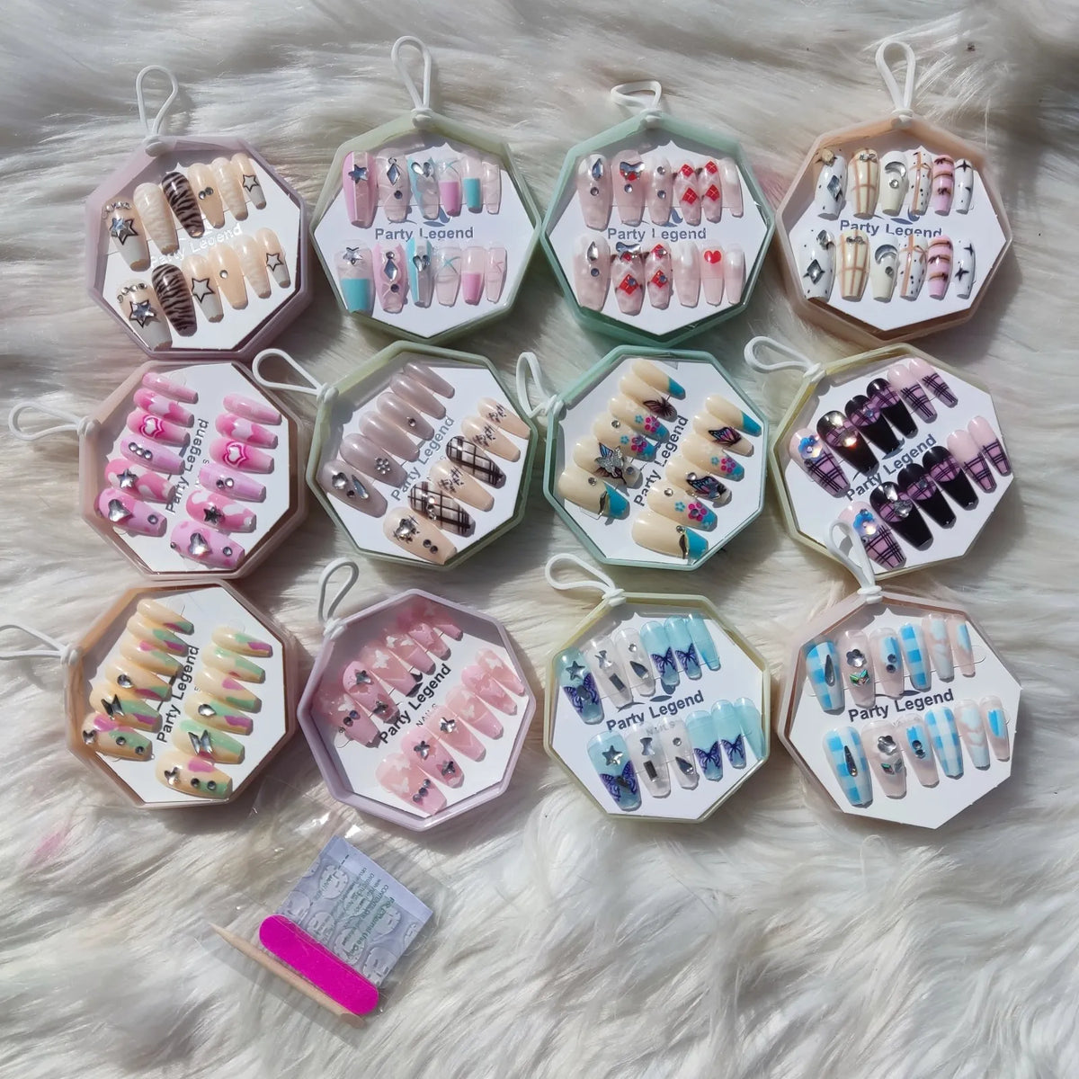 Party Legend Artificial Stick-On Fancy Nails - 12 Different Designs Party Legend