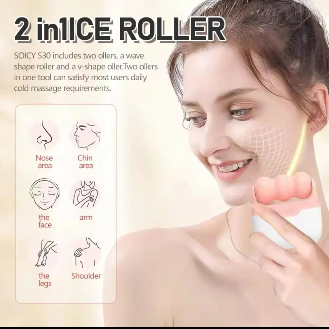 2-in-1 W+V Shaped Face Roller & Cool Ice Body Massager Cosmia.pk