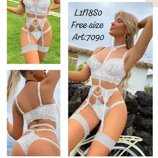 Lace Lingerie Set with Garters – Style 7090 Cosmia.pk