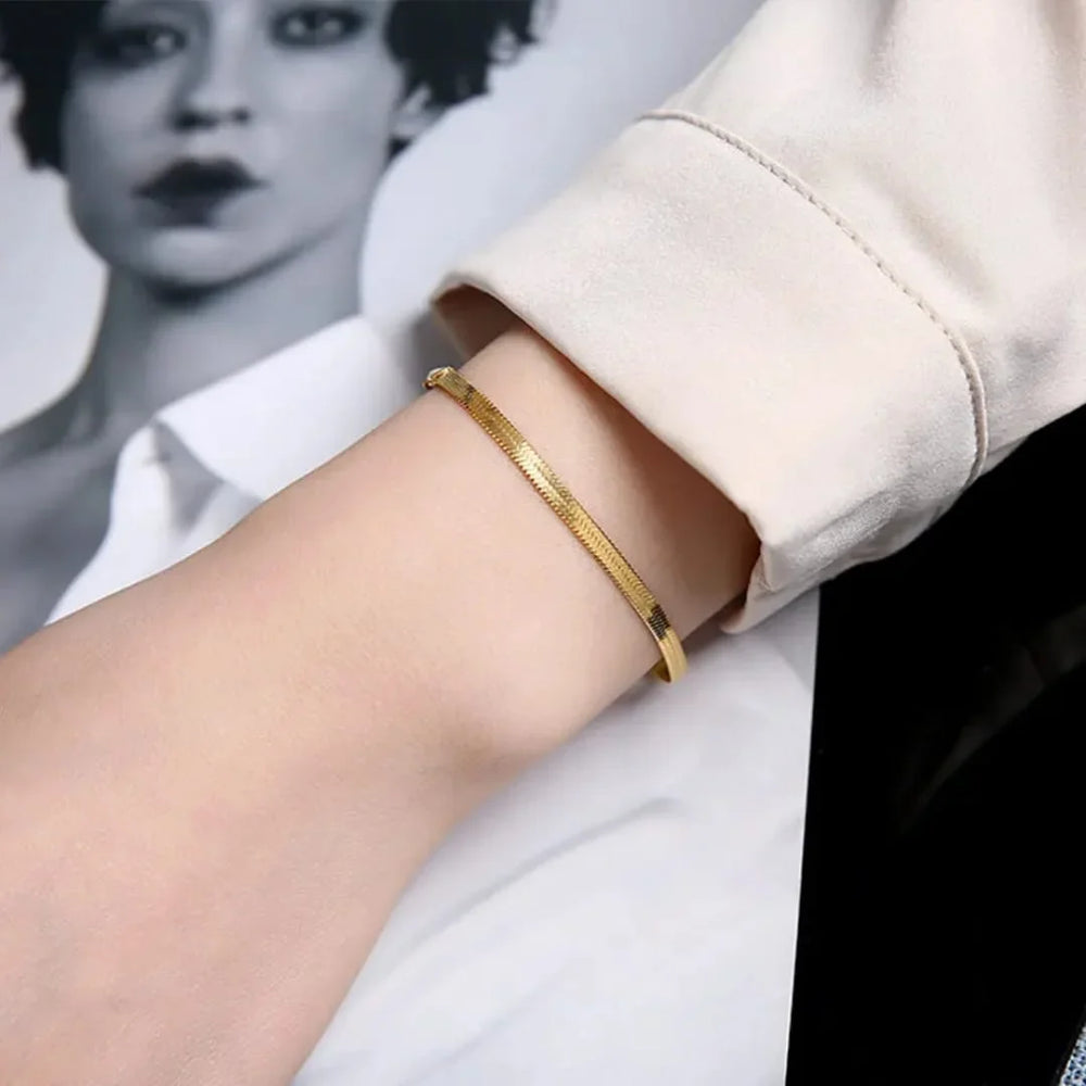 Trendy Flat Snake Chain Bracelets – Stainless Steel (Each) Cosmia