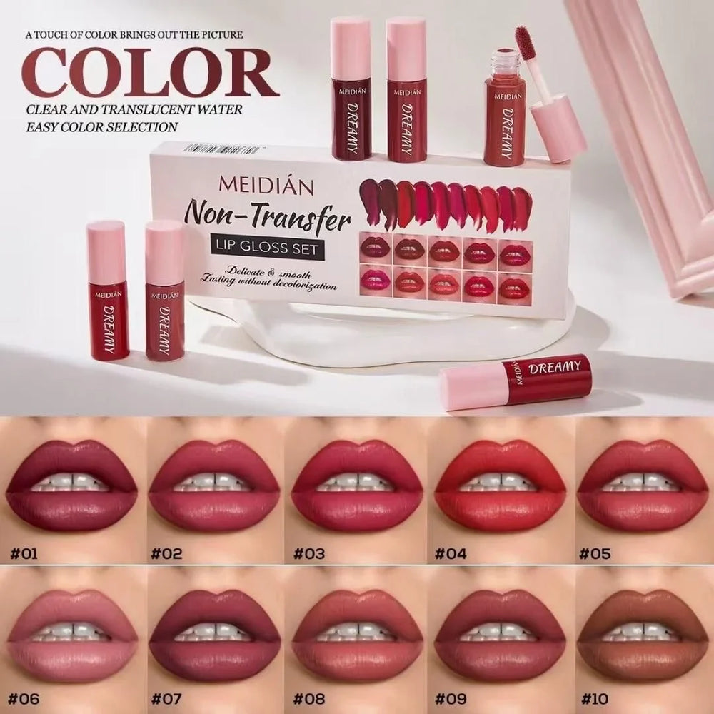 Meidian non transfer lipgloss set - 10 Pcs Box Meidian