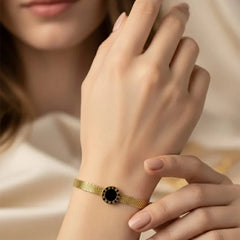 Euro-American Style Roman Numerals Black Acrylic Bracelet – Modern Elegance Redefined Cosmia