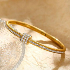 Gold Plated Zircon Bangle – Elegant Nut Style Bracelet Cosmia