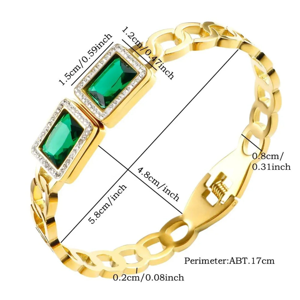 Big Green Square Crystal Zircon Bracelet – Bold Elegance with Luxurious Sparkle Cosmia