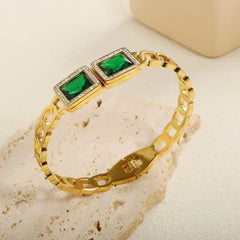 Big Green Square Crystal Zircon Bracelet – Bold Elegance with Luxurious Sparkle Cosmia