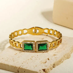 Big Green Square Crystal Zircon Bracelet – Bold Elegance with Luxurious Sparkle Cosmia