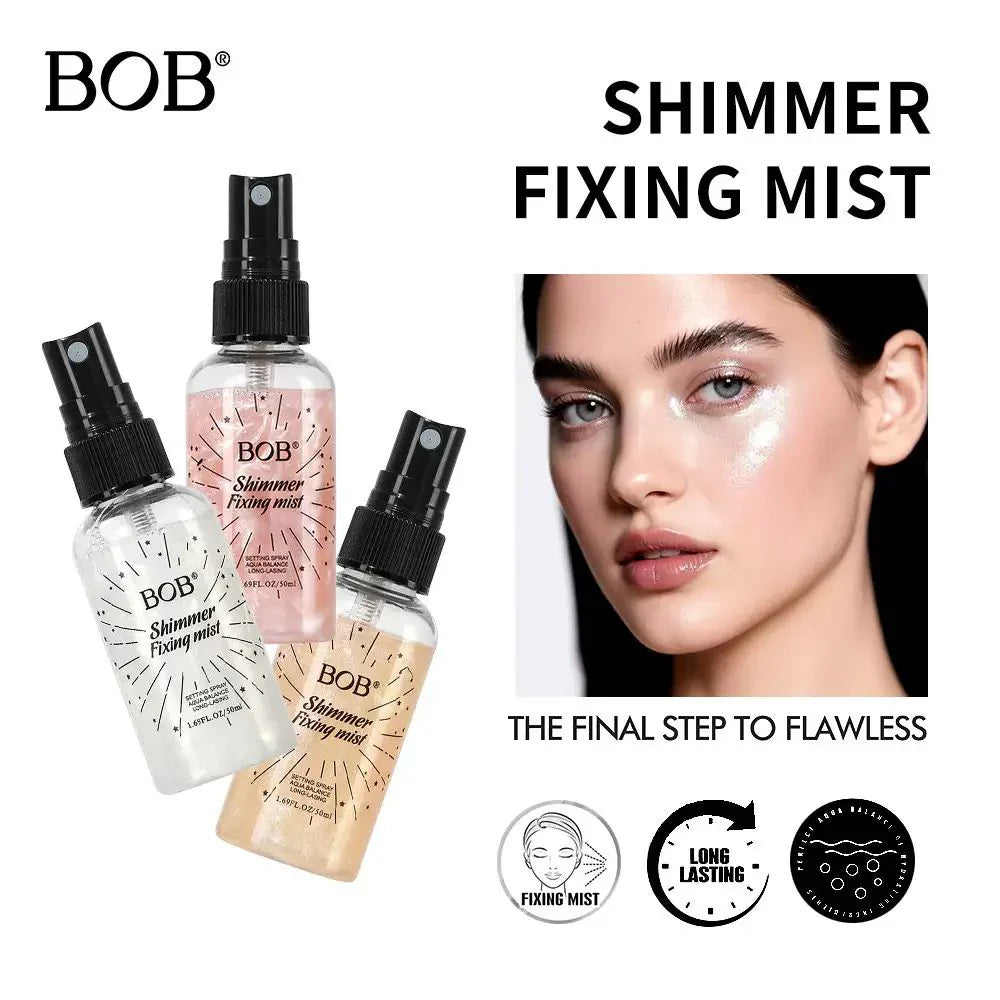 BOB Shimmer Fixing Mist – Long-Lasting Hydrating Setting Spray - 50ml BOB