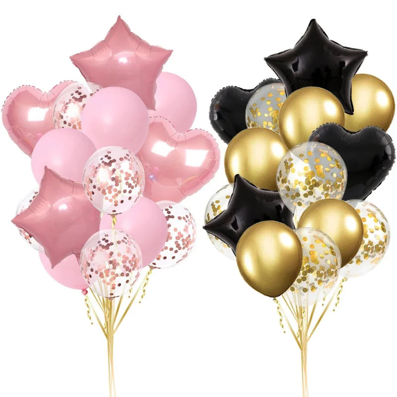 14 Pcs Latex Bouquet Set including Star & Heart Helium Foil Balloons Cosmia.pk