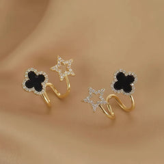 Luxury Black Clover & Star Crystal Earrings - Each Cosmia.pk