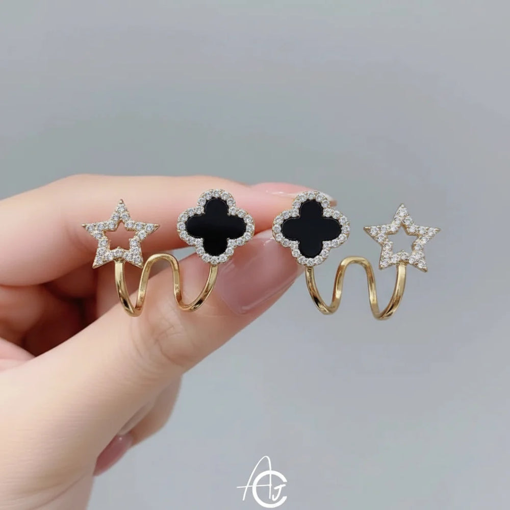 Luxury Black Clover & Star Crystal Earrings - Each Cosmia.pk