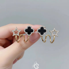 Luxury Black Clover & Star Crystal Earrings - Each Cosmia.pk