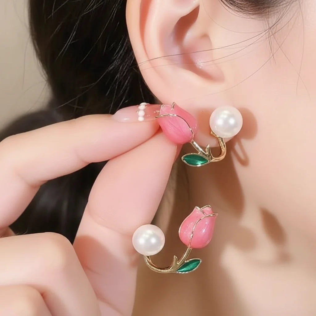 Korean Tulip Pearl Stud Earrings - Each Cosmia.pk