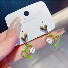 French White Tulip Heart Dangle Earrings - Each Cosmia.pk
