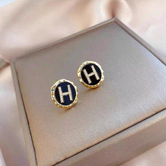 Korean Letter H Rhinestone Stud Earrings - Each Cosmia.pk
