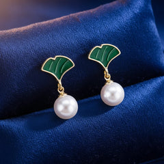 Ginkgo Leaf Pearl Stud Earrings - Each Cosmia.pk