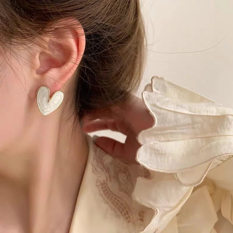 Korean Heart Marble Enamel Earrings - Each Cosmia.pk