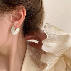 Korean Heart Marble Enamel Earrings - Each Cosmia.pk