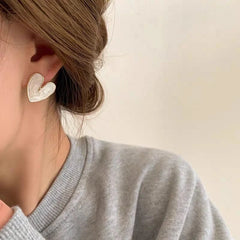 Korean Heart Marble Enamel Earrings - Each Cosmia.pk