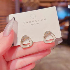 Golden Triangle Enamel Rhinestone Stud Earrings - Each Cosmia.pk