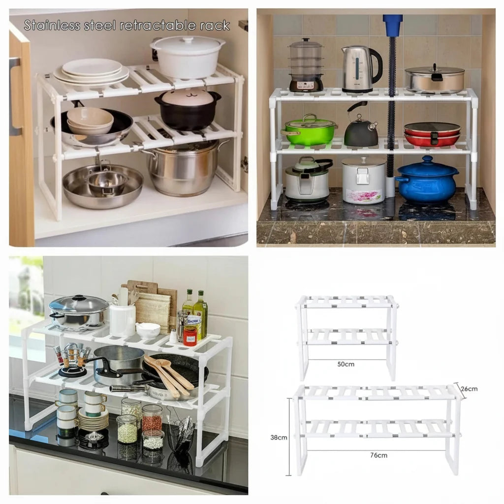 2-Tier Stainless Steel & ABS Plastic Storage Rack Cosmia.pk